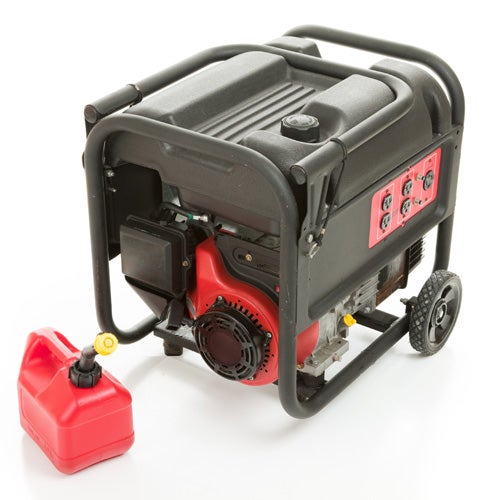 red and black generator with gas can